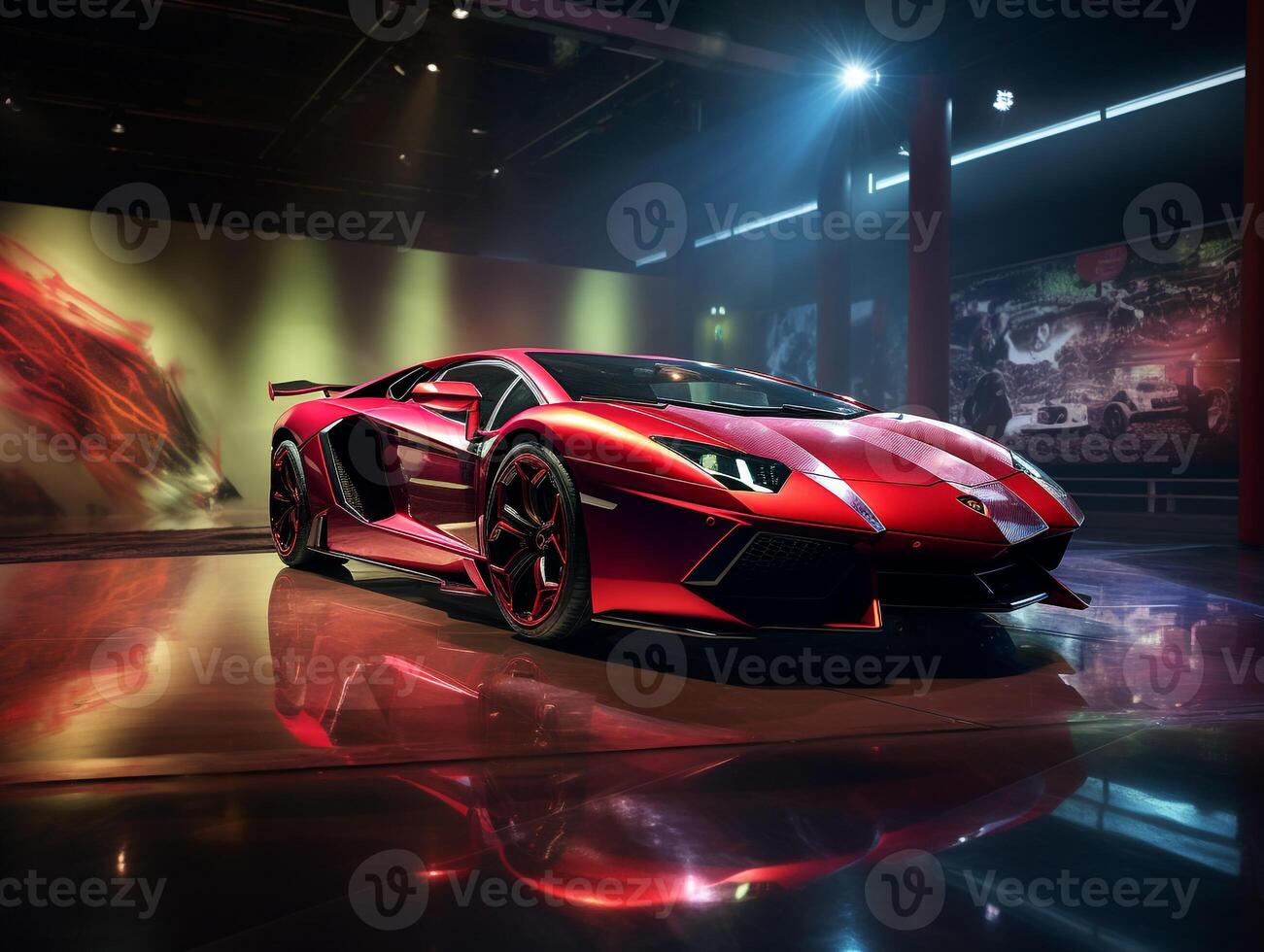 lamborghini aventador utställning. generativ ai foto