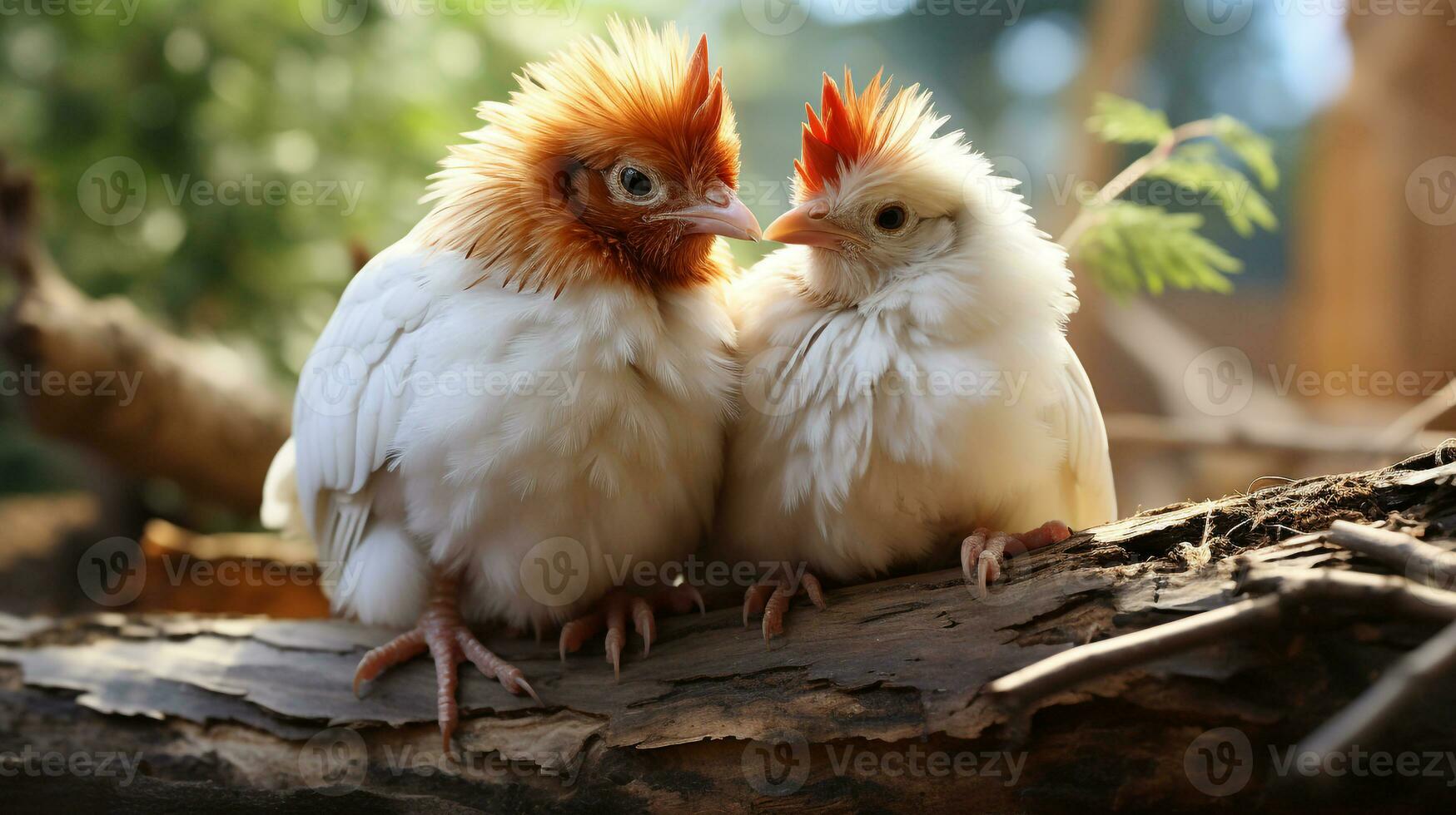Foto av hjärtat smälter två bantam kycklingar med ett betoning på uttryck av kärlek. generativ ai