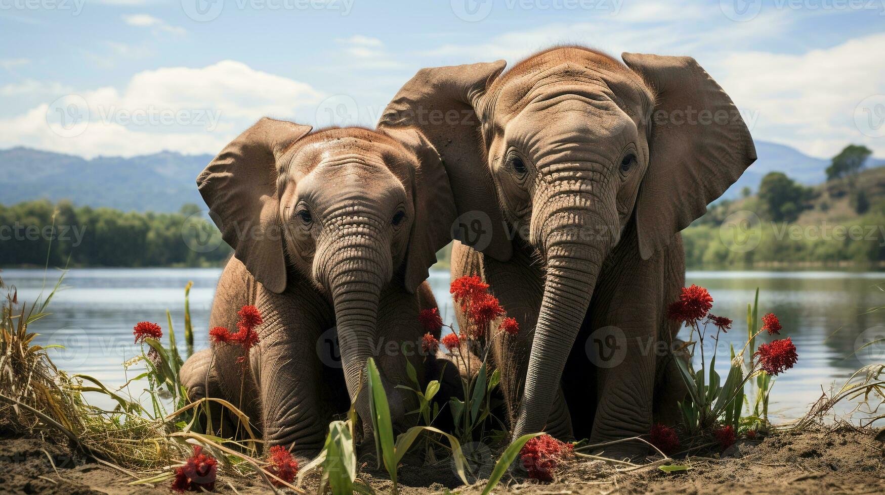 Foto av hjärtat smälter två afrikansk elefanter med ett betoning på uttryck av kärlek. generativ ai