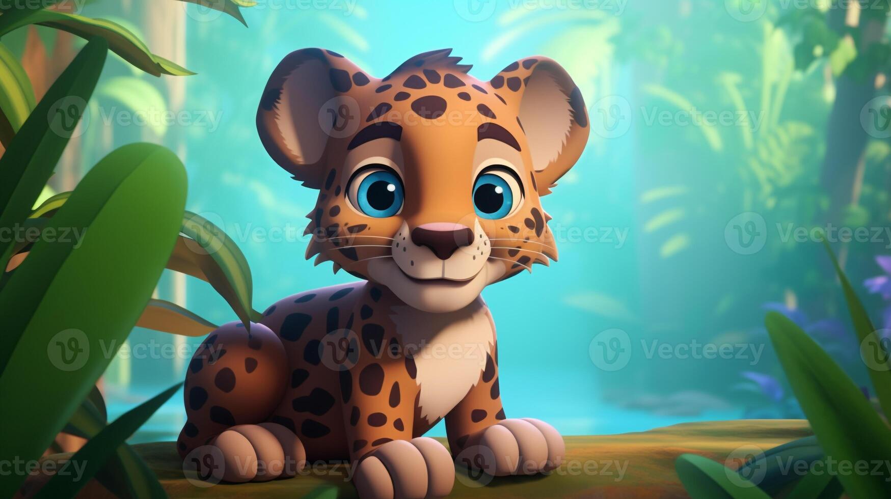 en söt liten jaguar i disney tecknad serie stil. generativ ai foto