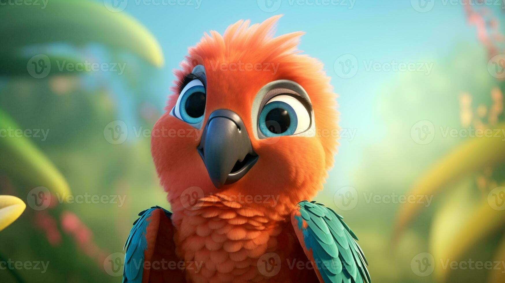 en söt liten papegoja i disney tecknad serie stil. generativ ai foto