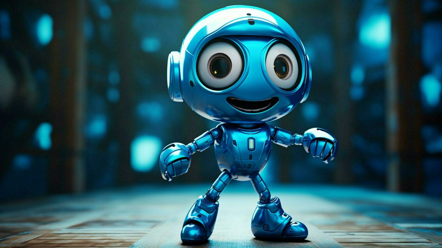 blå cyborg leksak danser med trogen glädje foto