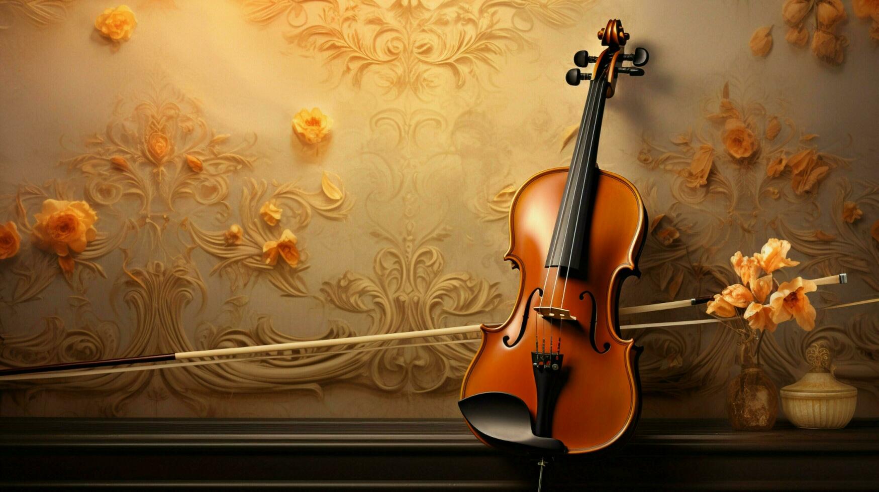 klassisk elegans fiol på abstrakt utsmyckad bakgrund foto