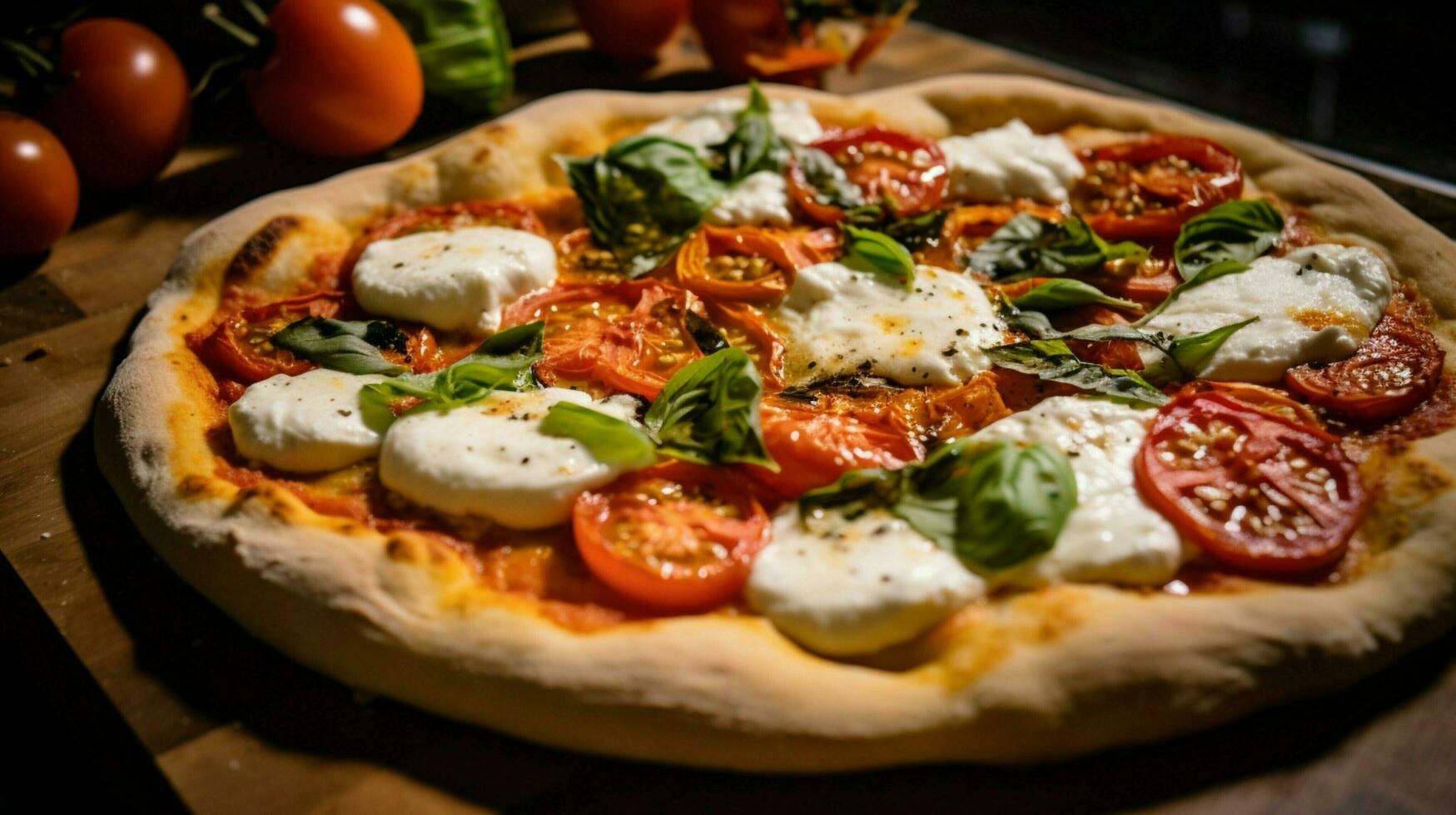 stänga upp av hemlagad bakad pizza med färsk mozzarella foto