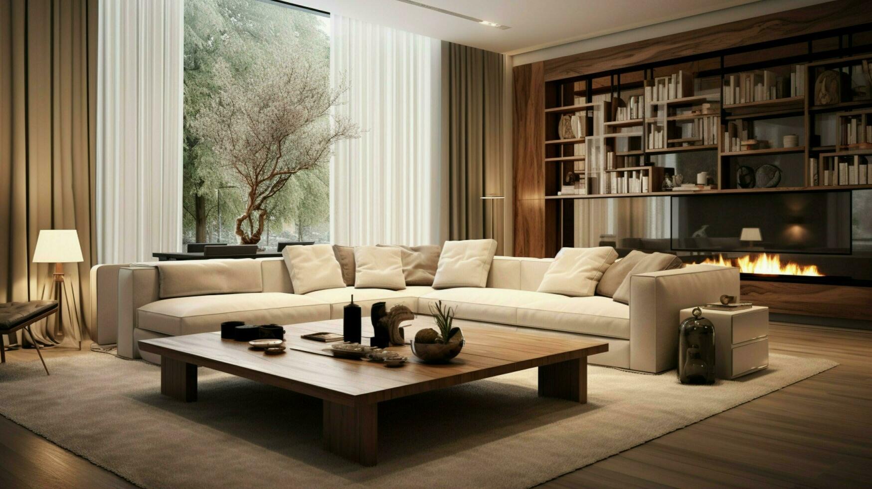 bekväm modern levande rum med elegant dekor foto