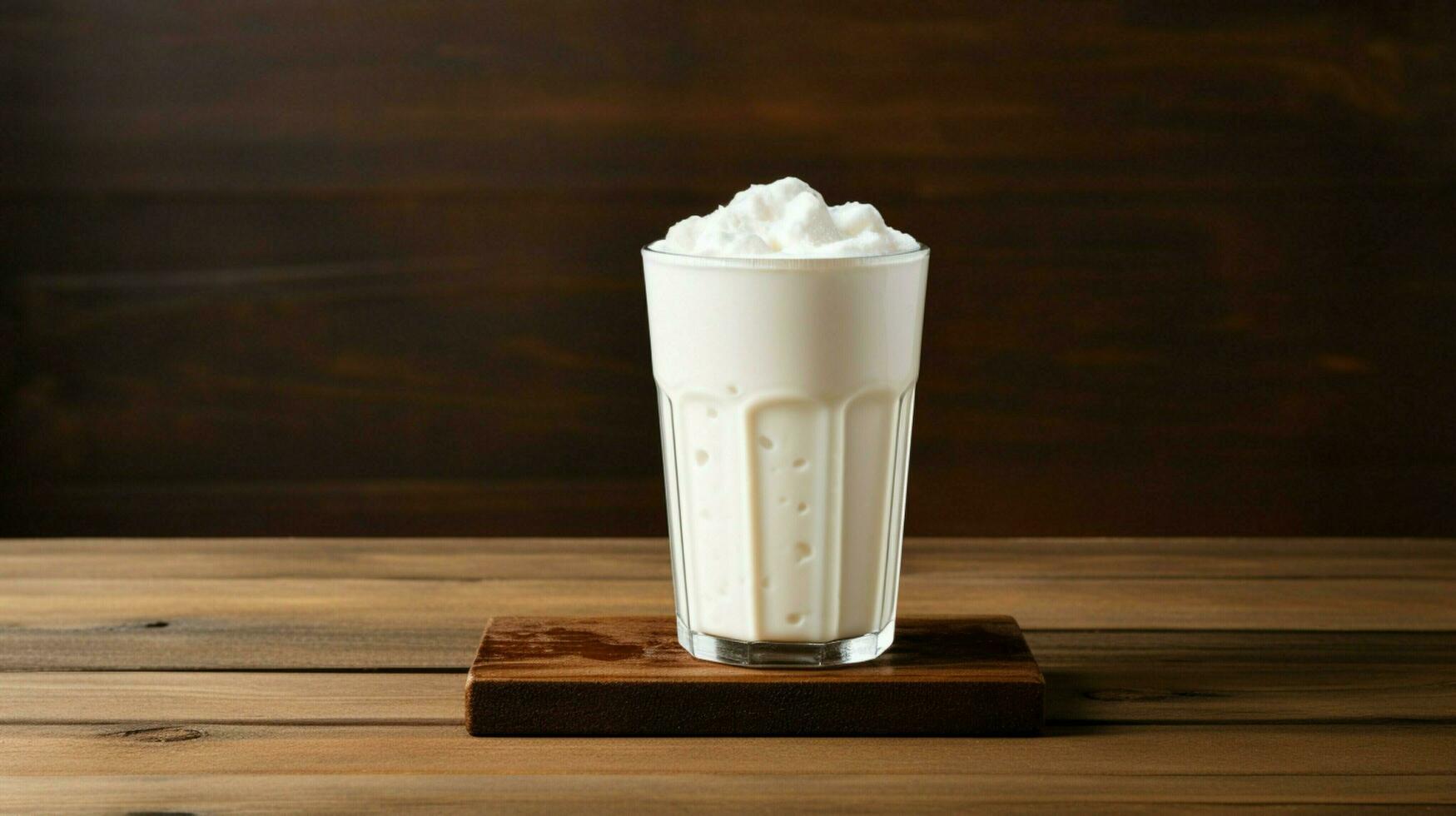 färsk krämig milkshake på trä- tabell foto