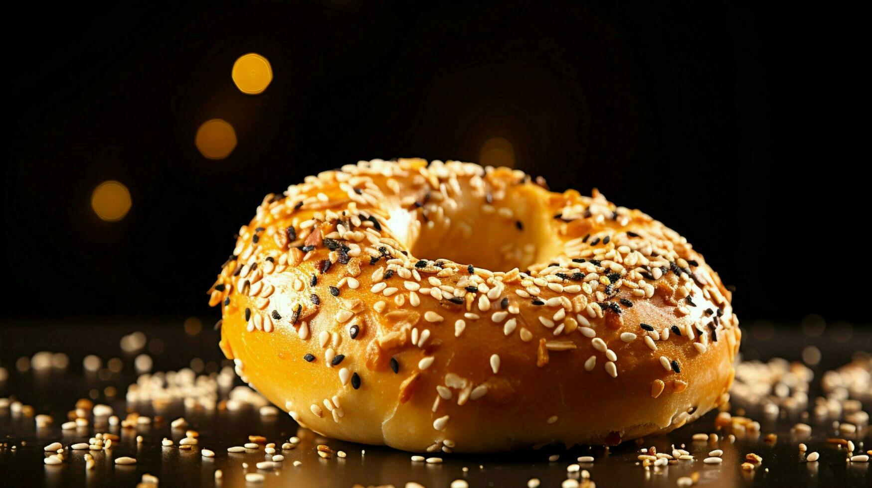 nyligen bakad hemlagad sesam bagel en friska gourmet foto