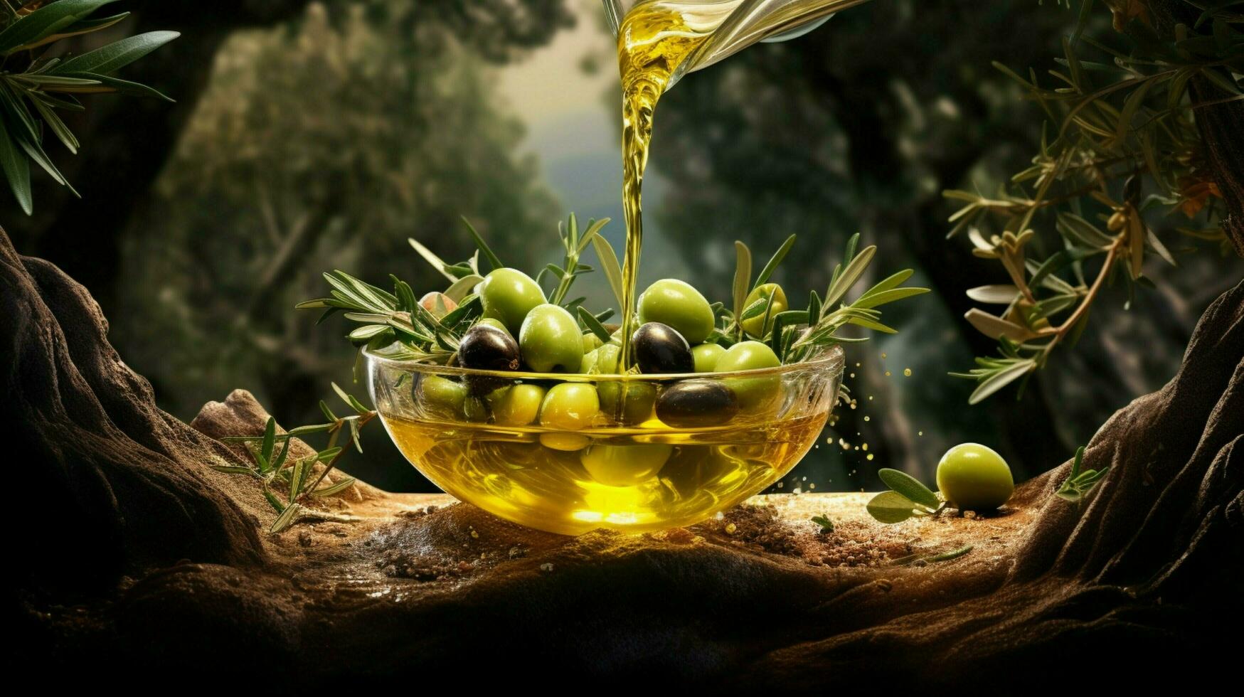 friskhet och natur Häll i in i de skål av organisk oliv foto
