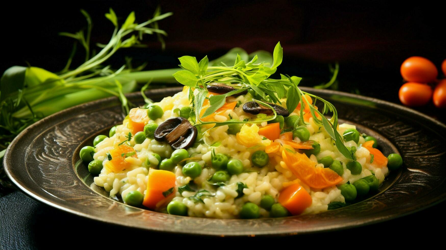 friskhet och rustik gourmet måltid kokta risotto foto