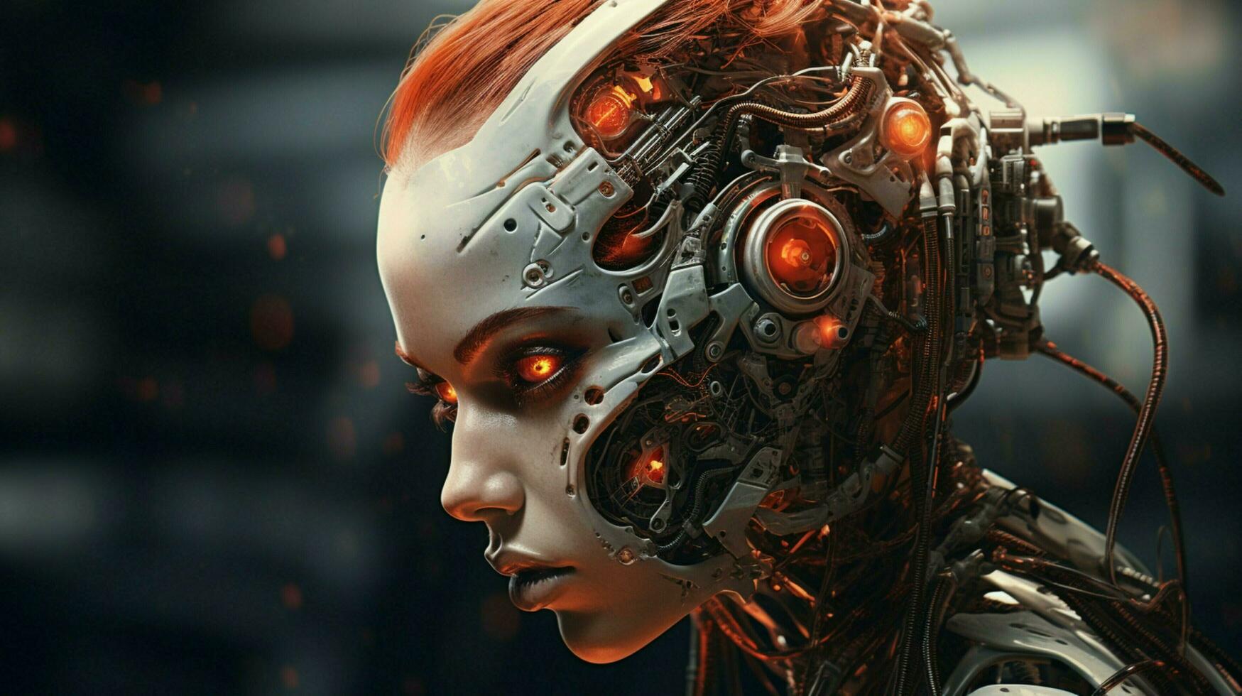 trogen cyborg porträtt av en robot skelett foto