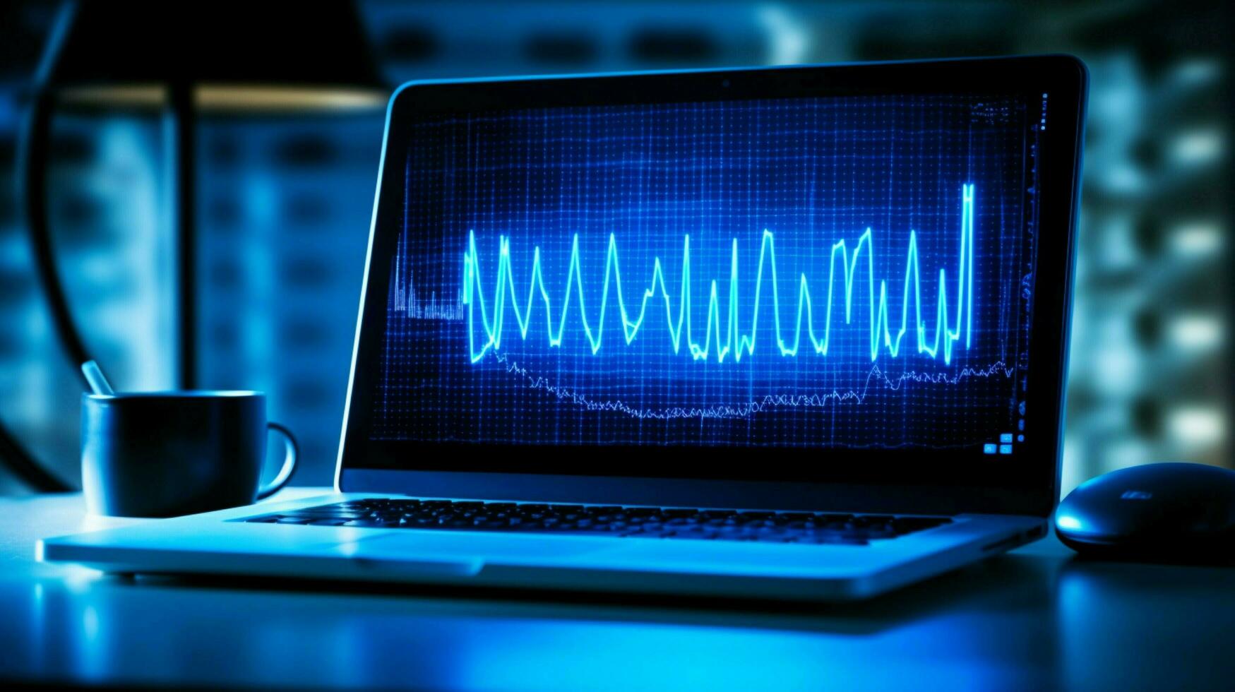 lysande blå puls spår på dator övervaka symboliserar foto