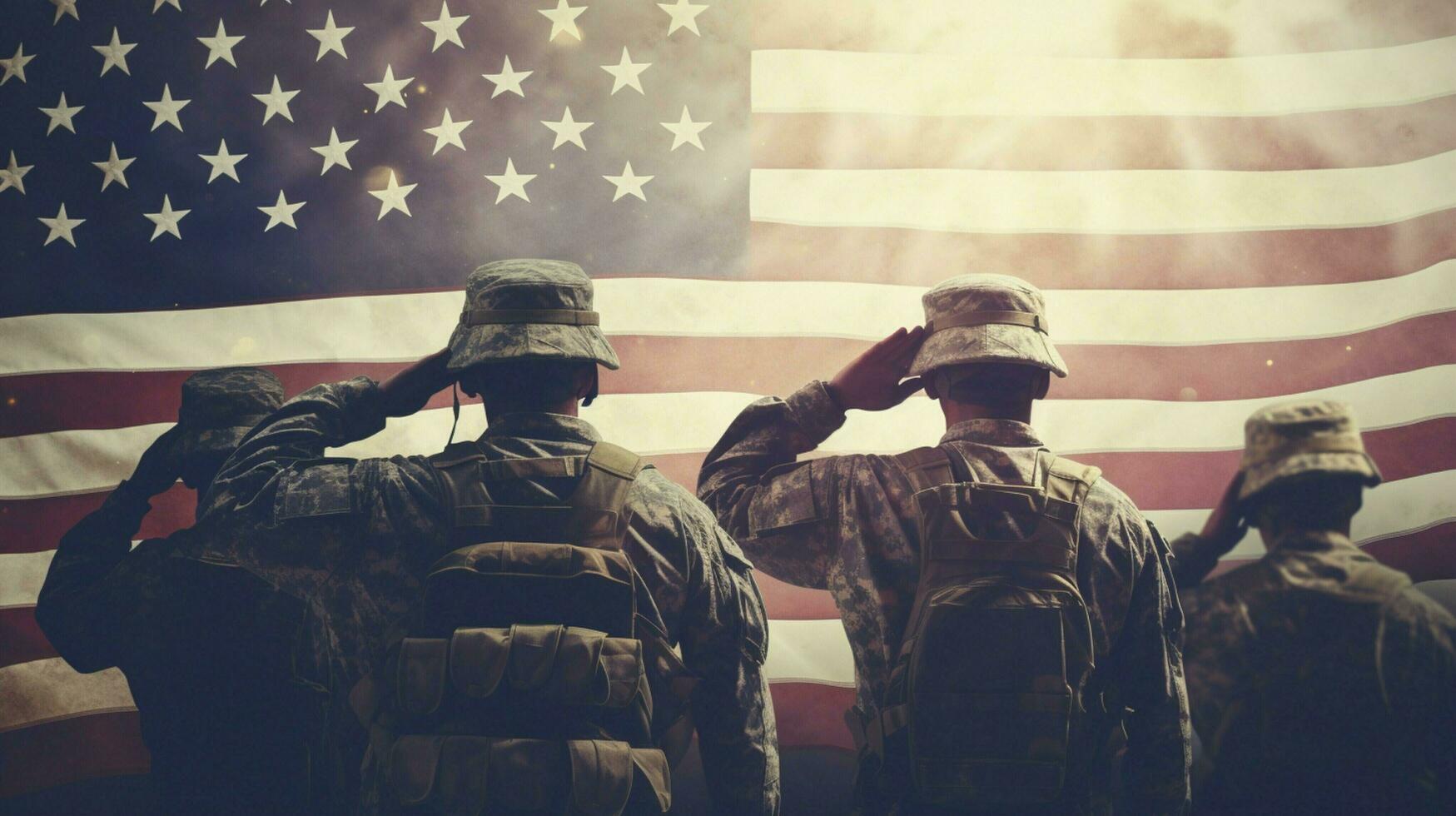 grupp av armén män hälsning amerikan flagga foto