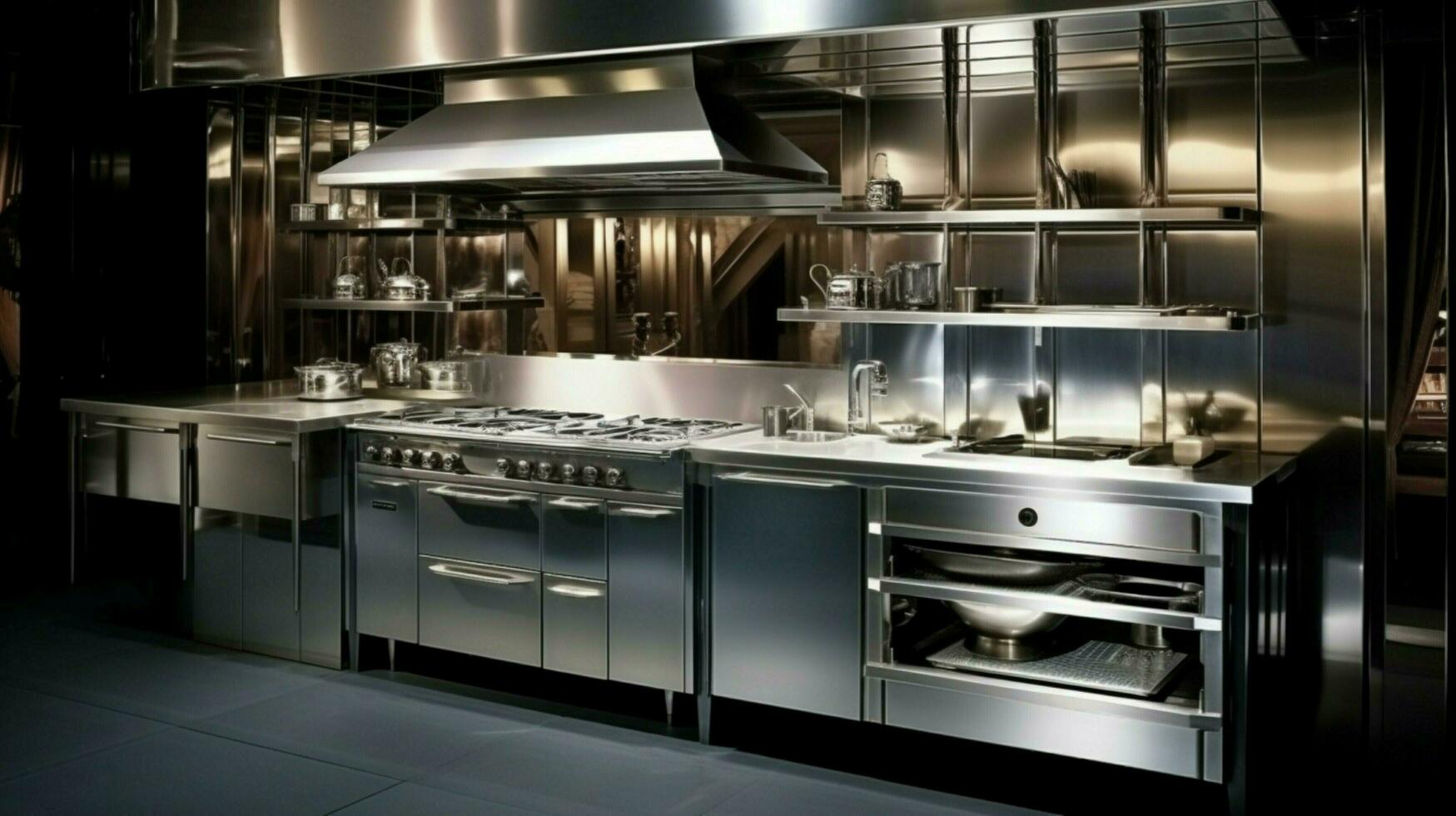 modern kök Utrustning i rostfri stål design foto