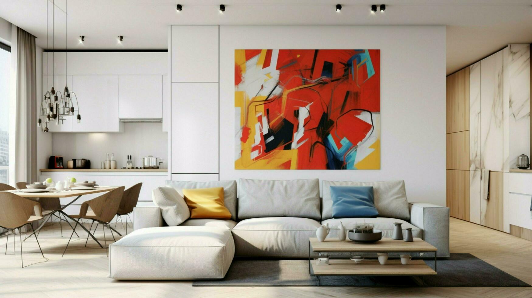 modern studio lägenhet rena design med abstrakt foto