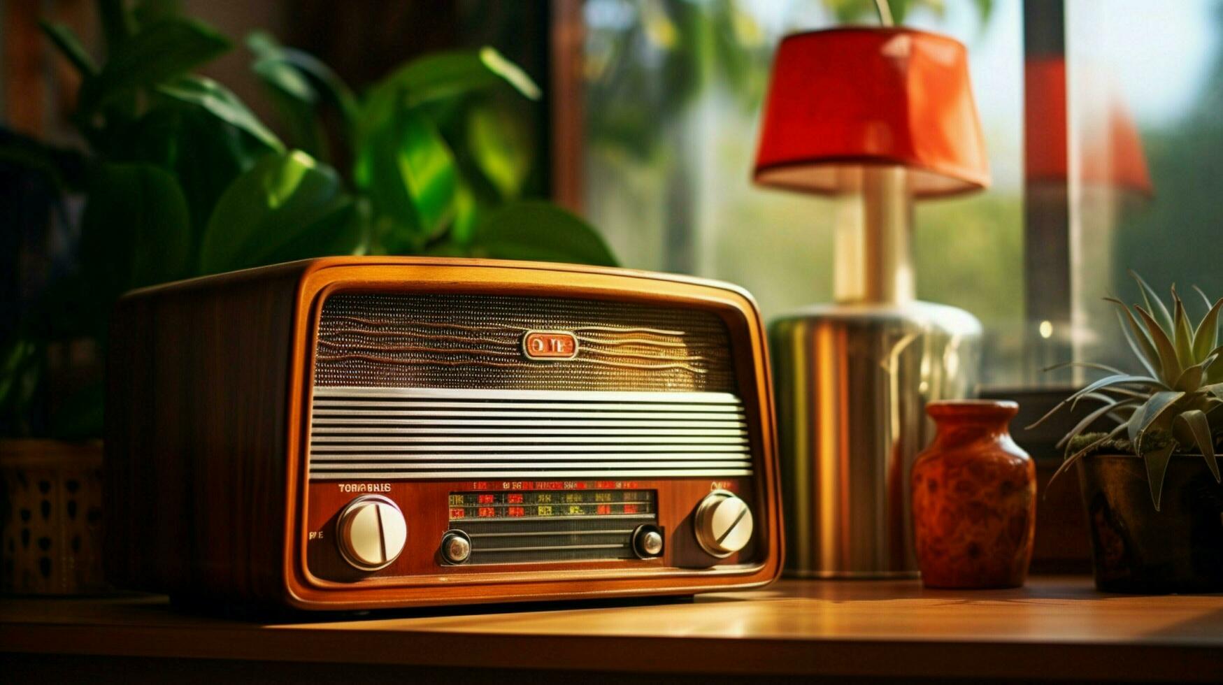 gammal fashioned radio på tabell ger nostalgi Hem foto