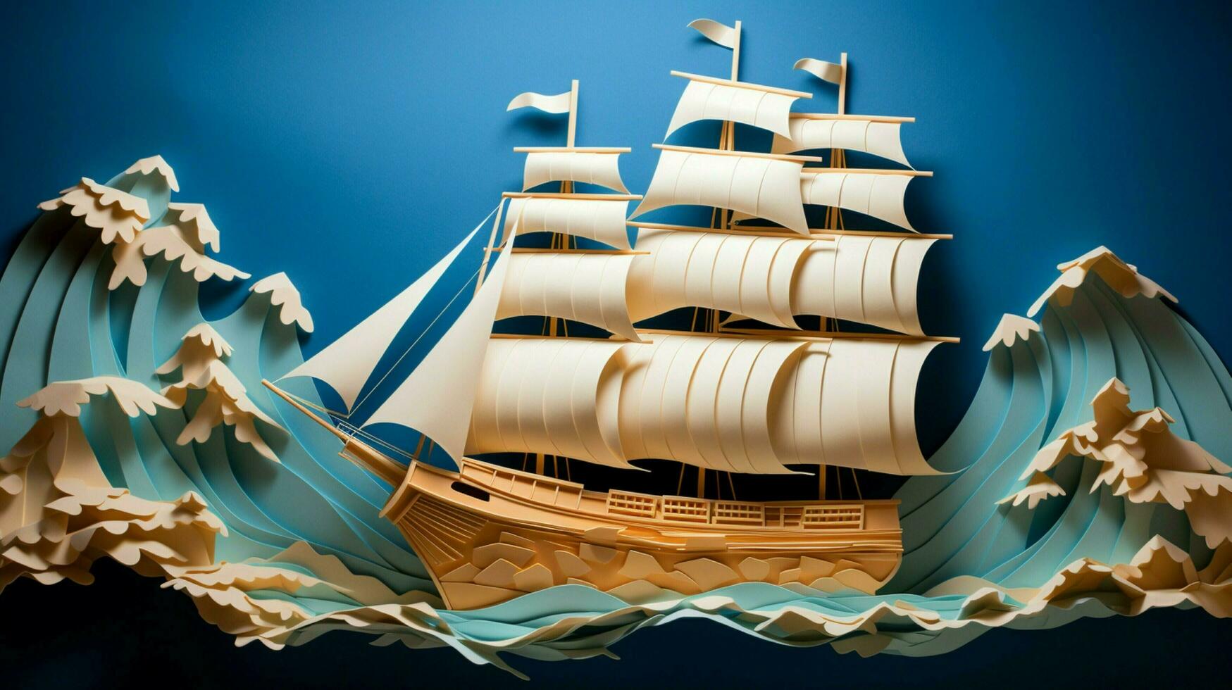 origami papper hantverk fartyg segel på fantasi nautisk foto
