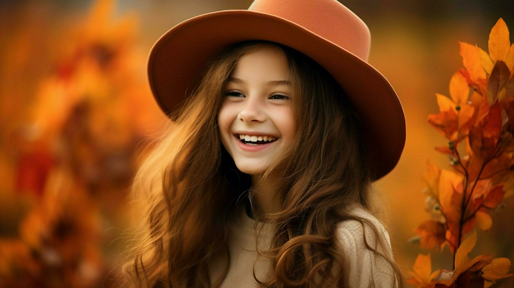 leende flicka åtnjuter natur strålande lycka och skönhet foto