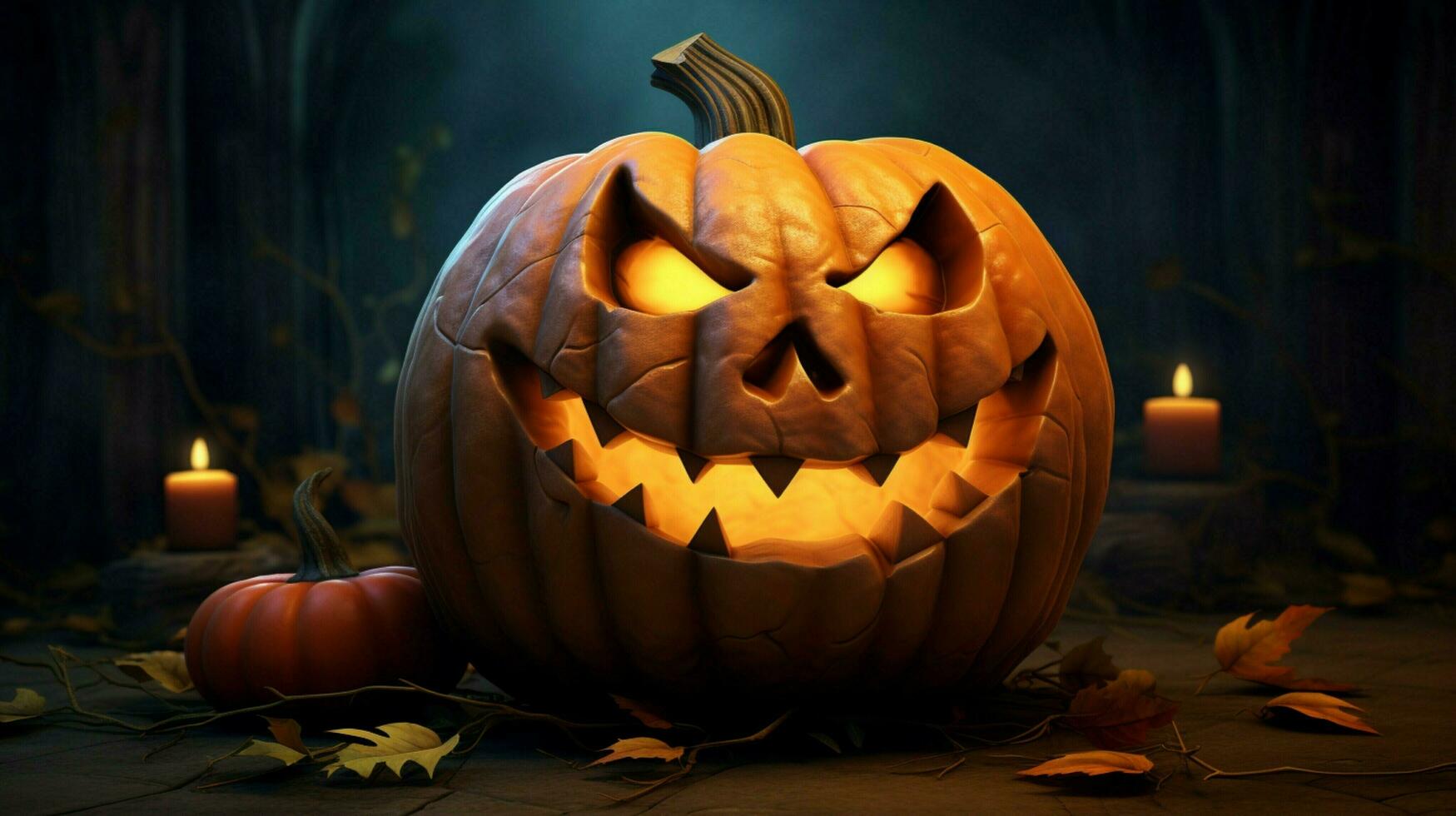 läskigt halloween natt lysande pumpa lykta ondska leende foto