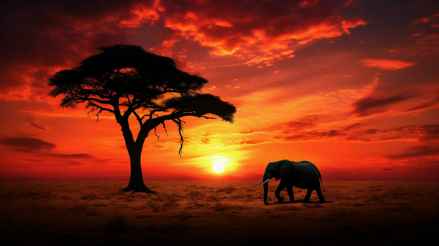 solnedgång silhuett afrikansk elefant mitt i savann foto