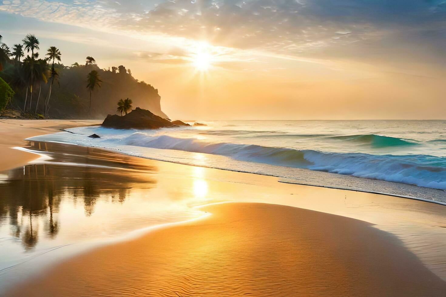 solnedgång på de strand i sri lanka. ai-genererad foto