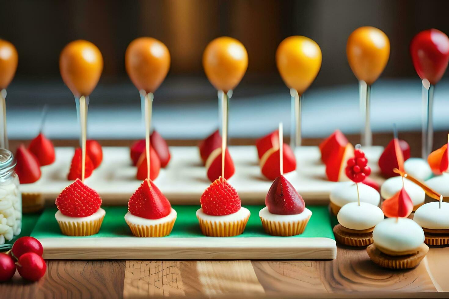 en tabell med muffins och Övrig desserter på Det. ai-genererad foto