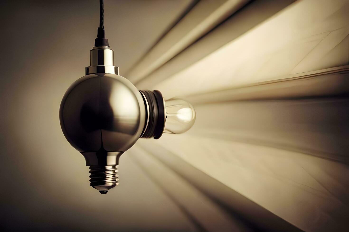 en ljus Glödlampa hängande från en tak. ai-genererad foto