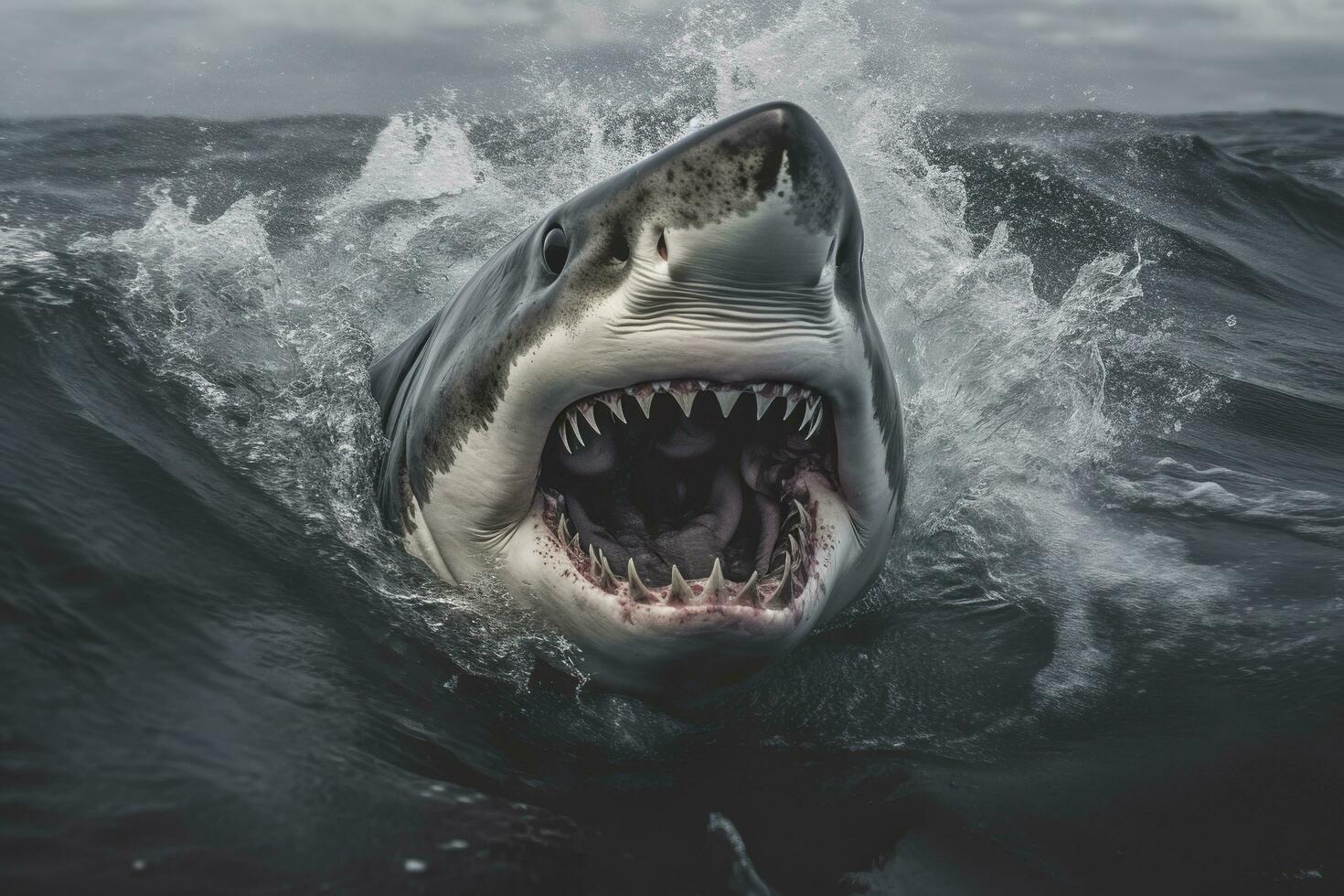 de kung av de hav, de bra vit manlig haj jägare under vattnet se, guadalupe ö, Mexiko. ai generativ foto