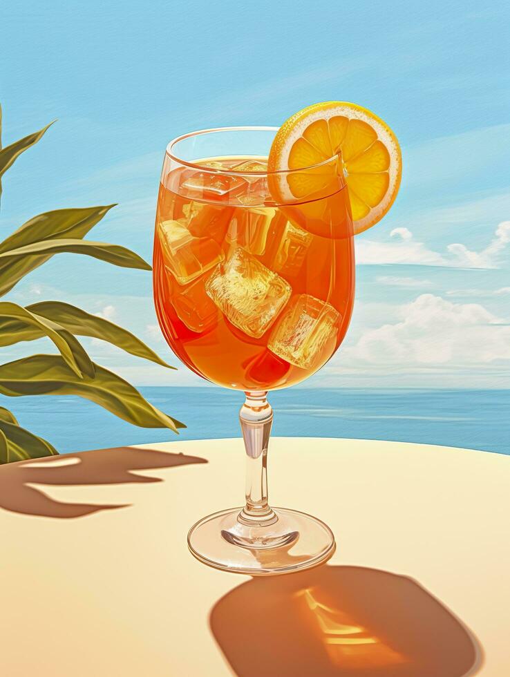 aperol spritz sommar dryck i glas med skuggor, tropisk bakgrund. generativ ai foto