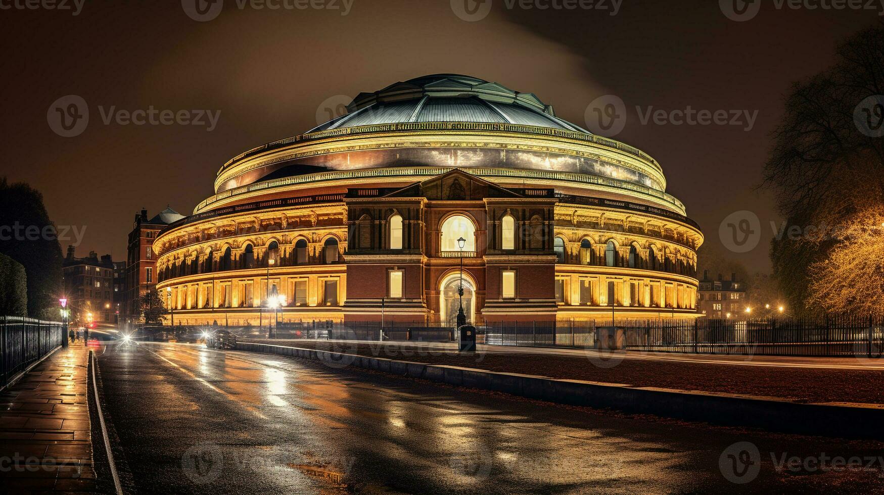 natt se av kunglig albert hall. generativ ai foto