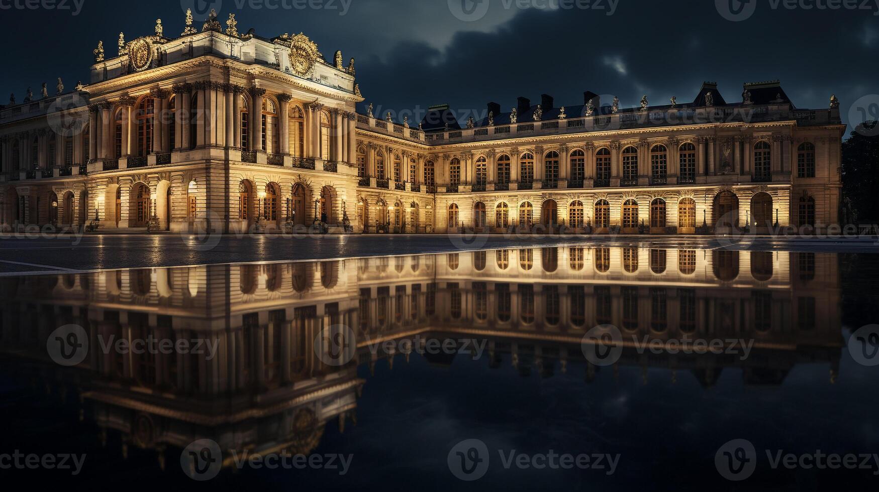 natt se av versailles palats. generativ ai foto