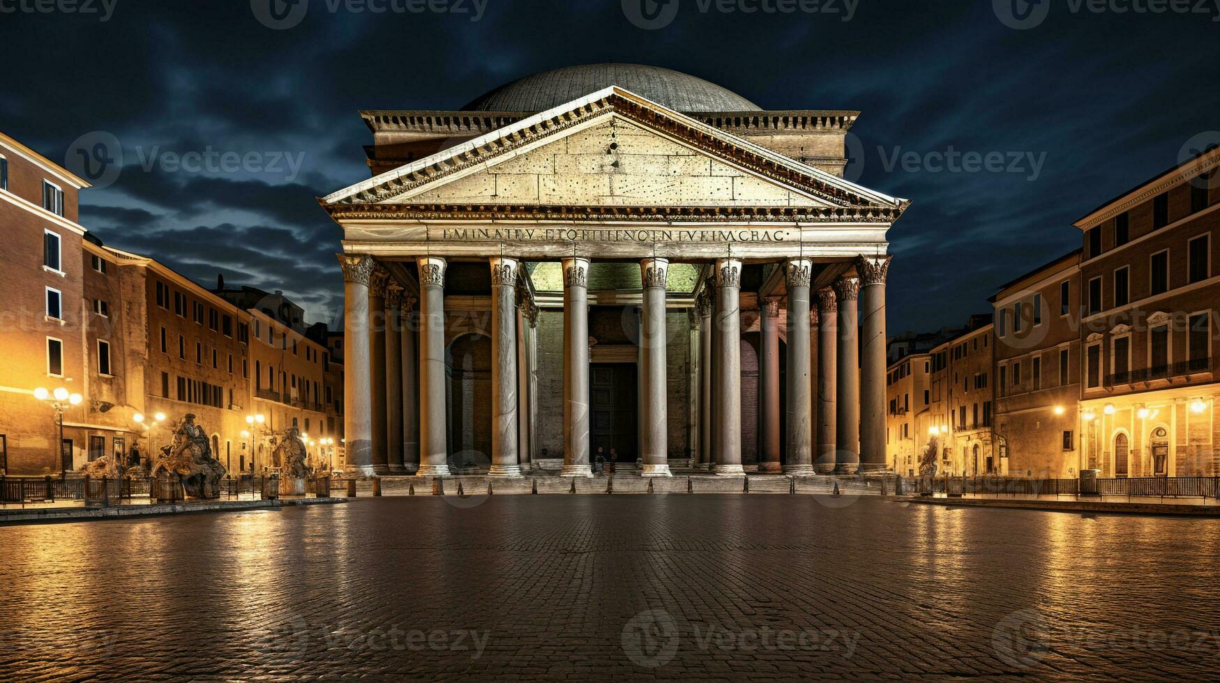 natt se av pantheon. generativ ai foto