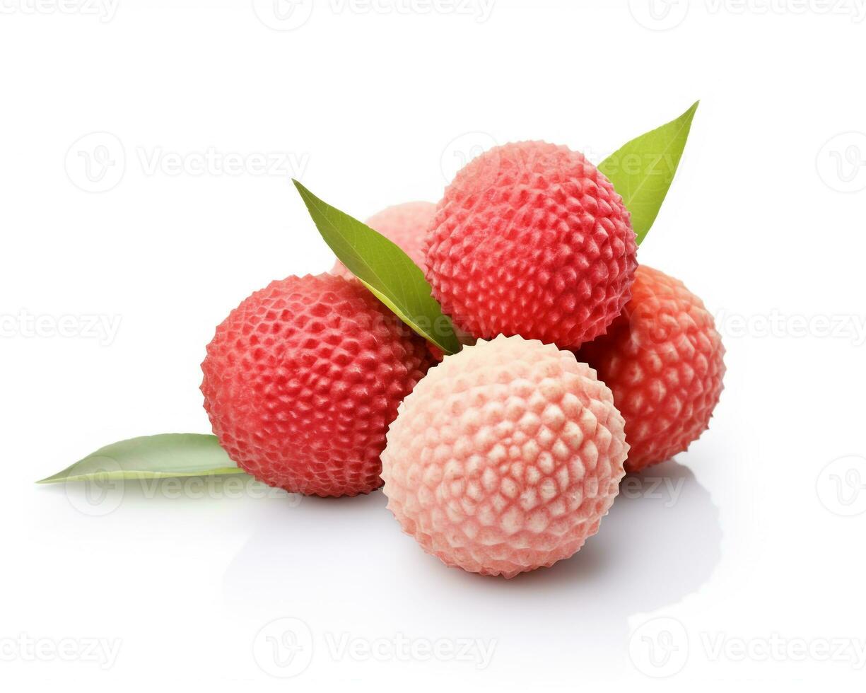 Foto av litchi isolerat på vit bakgrund. generativ ai