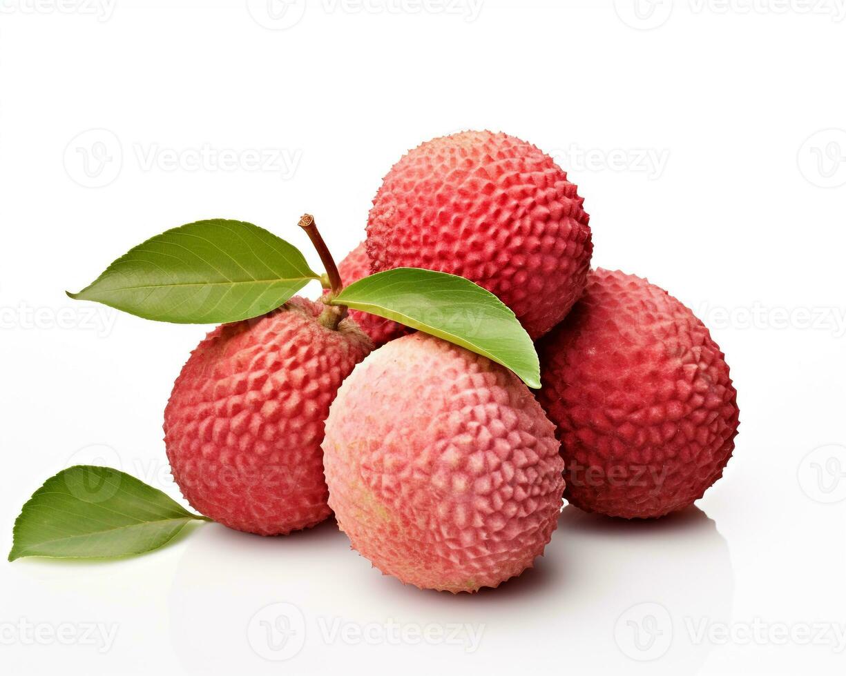 Foto av litchi isolerat på vit bakgrund. generativ ai