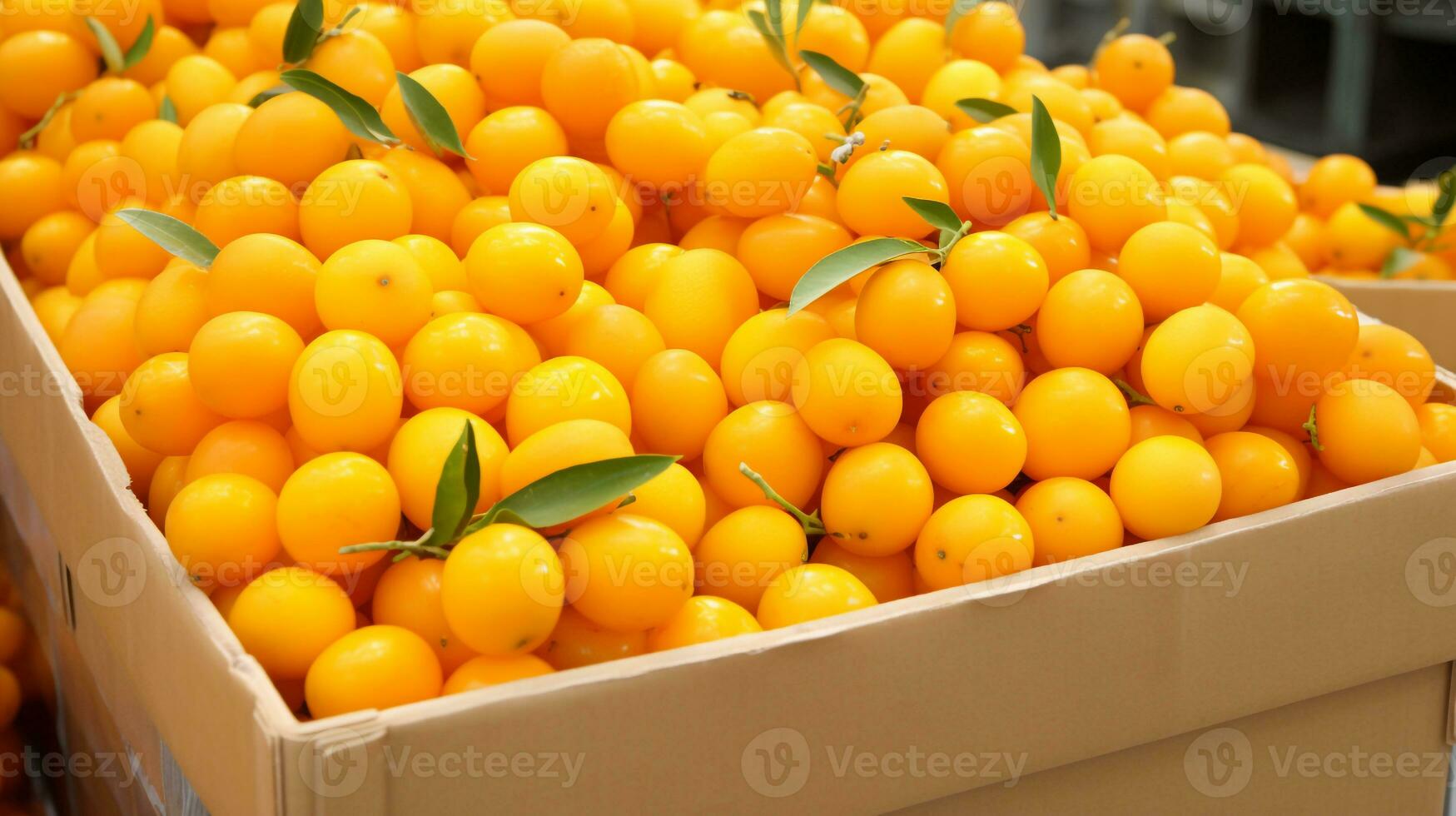 nyligen plockade kumquat frukt från trädgård placerad i de lådor. generativ ai foto