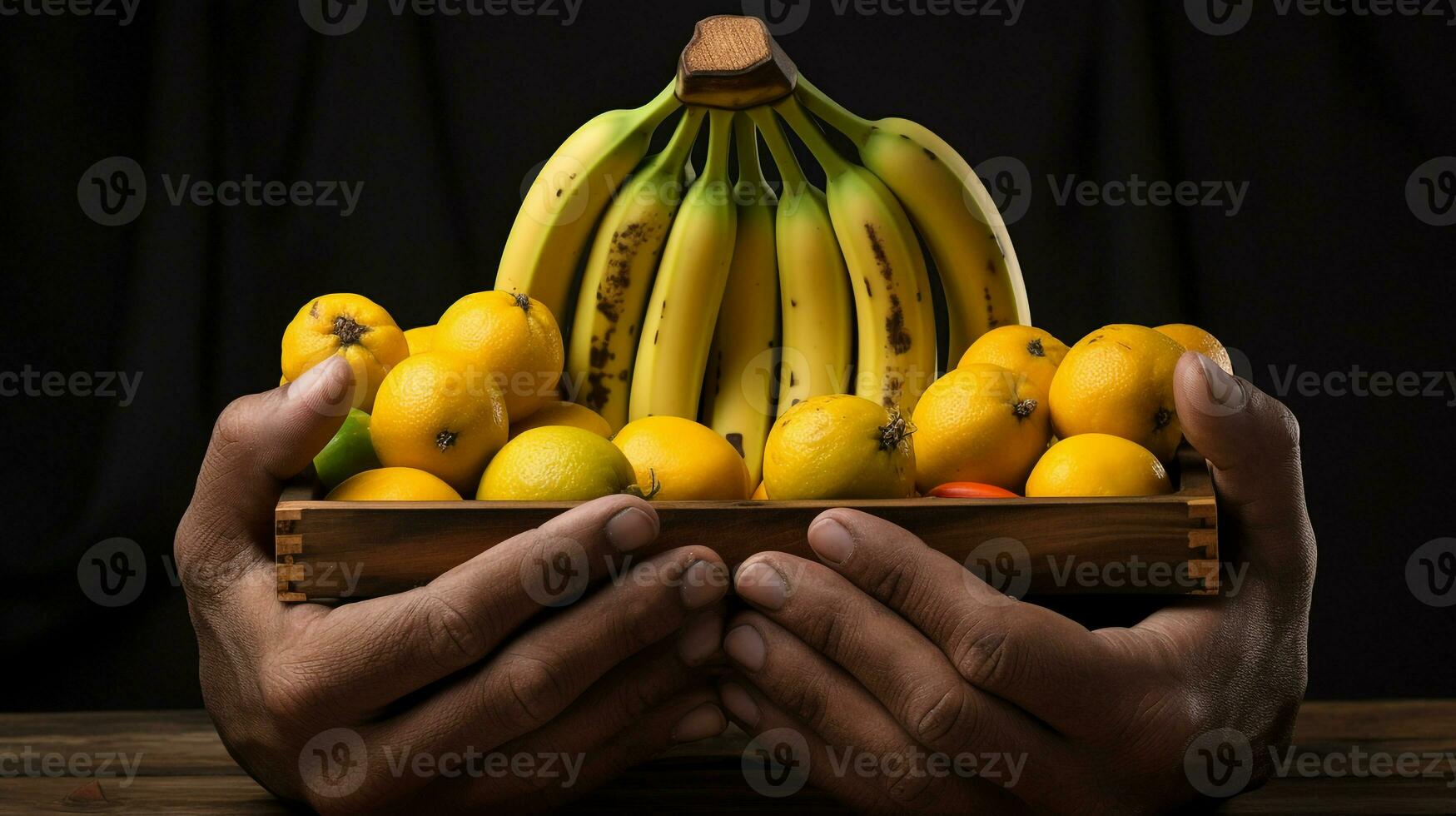 nyligen plockade buddhas hand frukt från trädgård placerad i de lådor. generativ ai foto