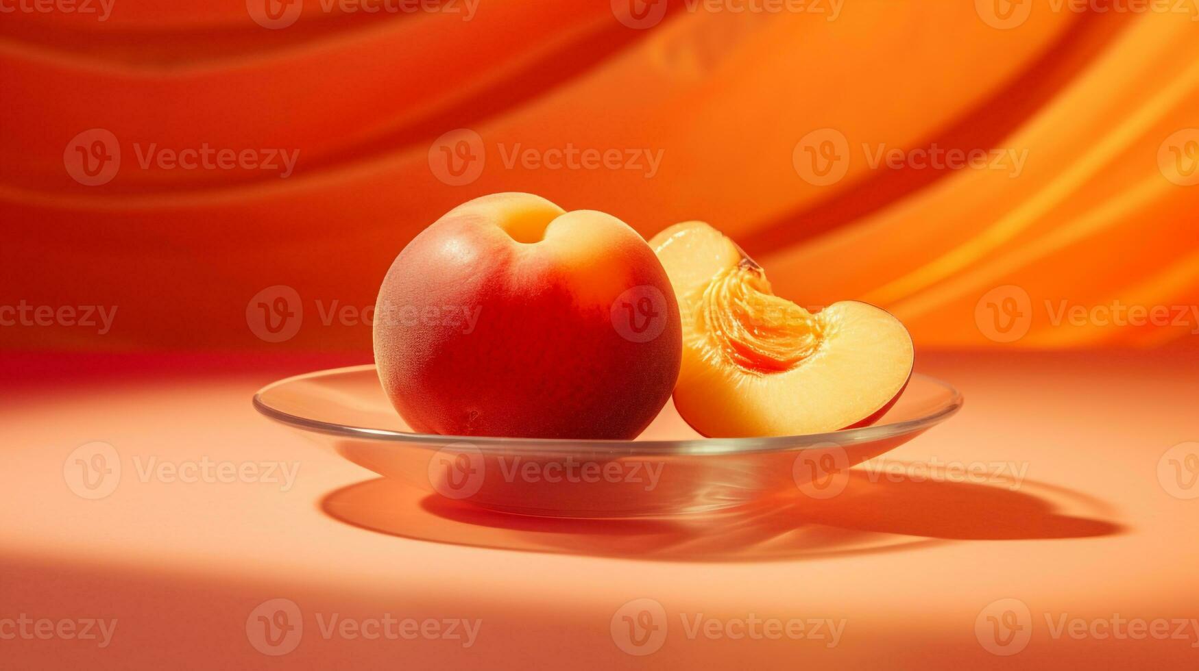 Foto av aprikos frukt halv mot en färgrik abstrakt bakgrund. generativ ai