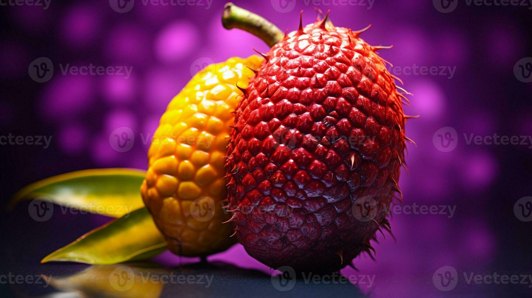 Foto av orm frukt halv mot en färgrik abstrakt bakgrund. generativ ai