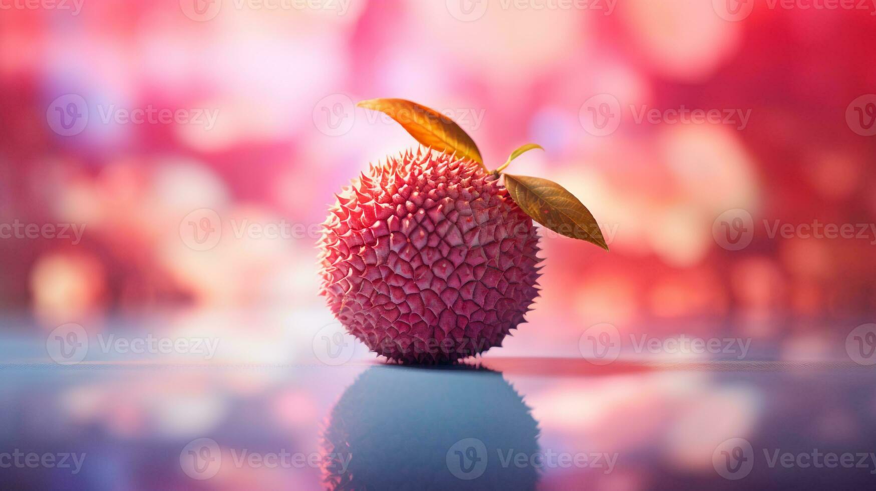 Foto av litchi frukt halv mot en färgrik abstrakt bakgrund. generativ ai