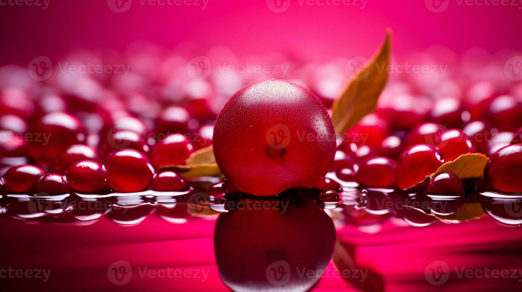Foto av lingon frukt halv mot en färgrik abstrakt bakgrund. generativ ai