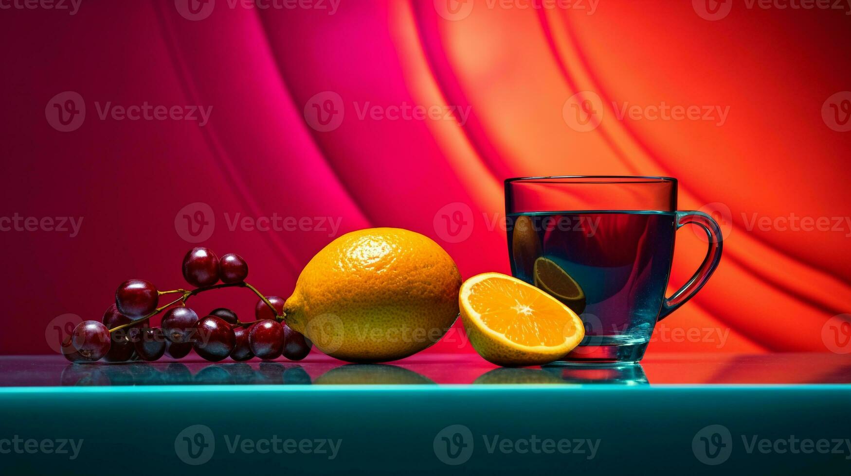 Foto av kaffe frukt halv mot en färgrik abstrakt bakgrund. generativ ai