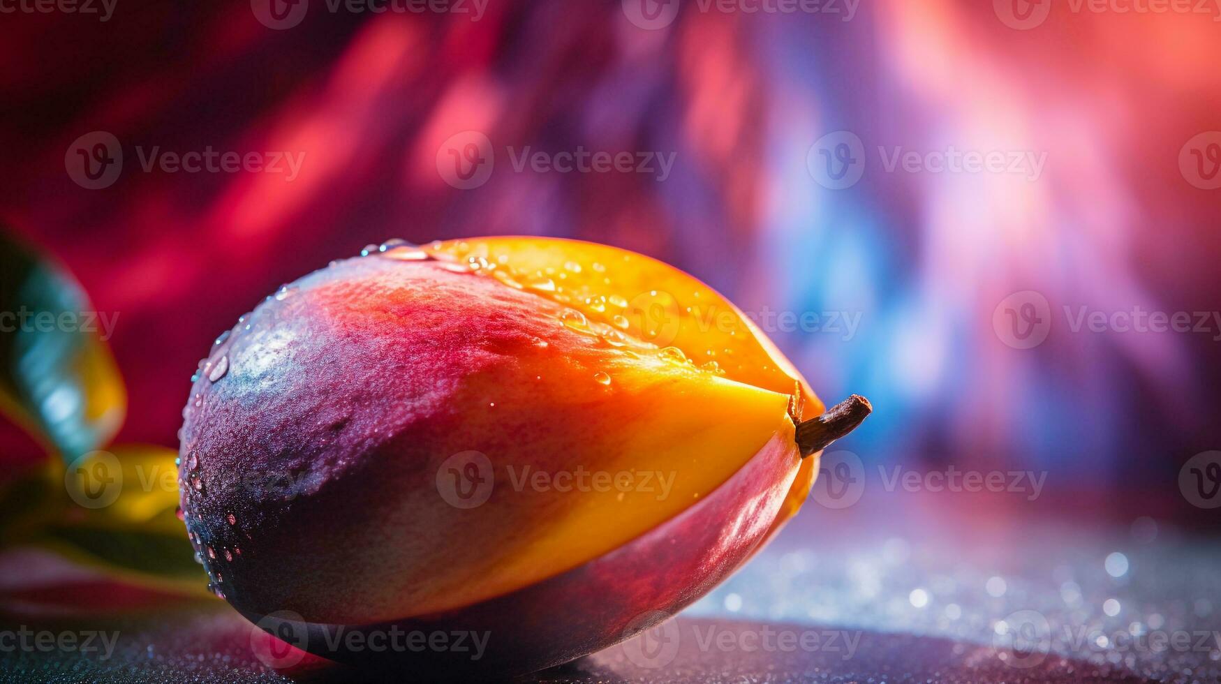 Foto av buni frukt halv mot en färgrik abstrakt bakgrund. generativ ai