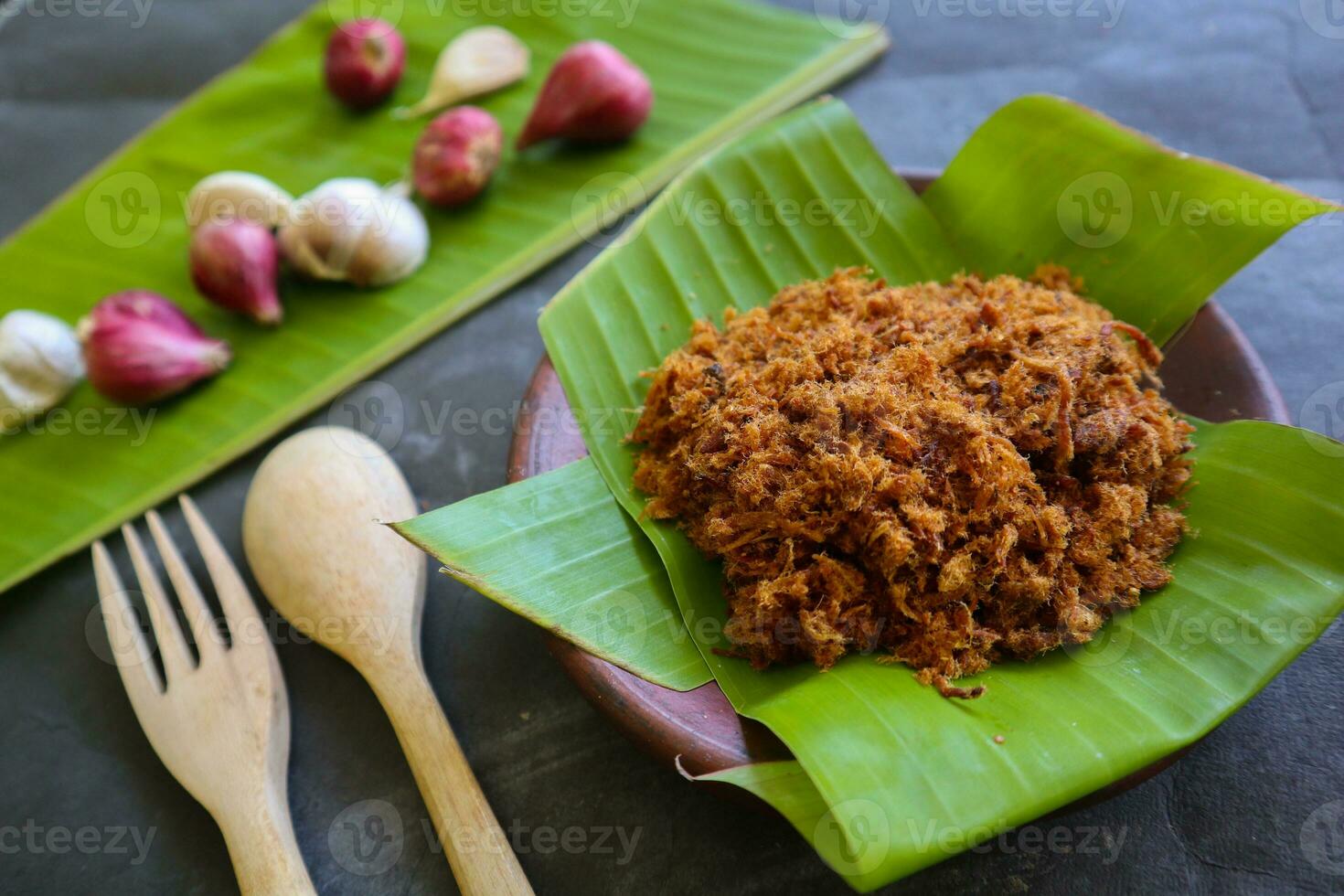 abon tillverkad av kött, mald kött maträtter tillverkad med brun socker och torkad, bevarad livsmedel. indonesiska asiatisk mat foto