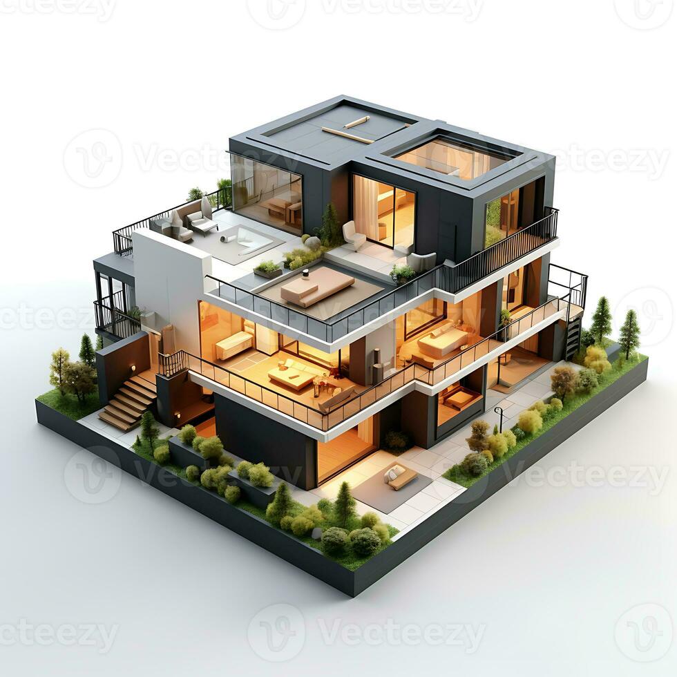 3d hus modell på vit bakgrund foto