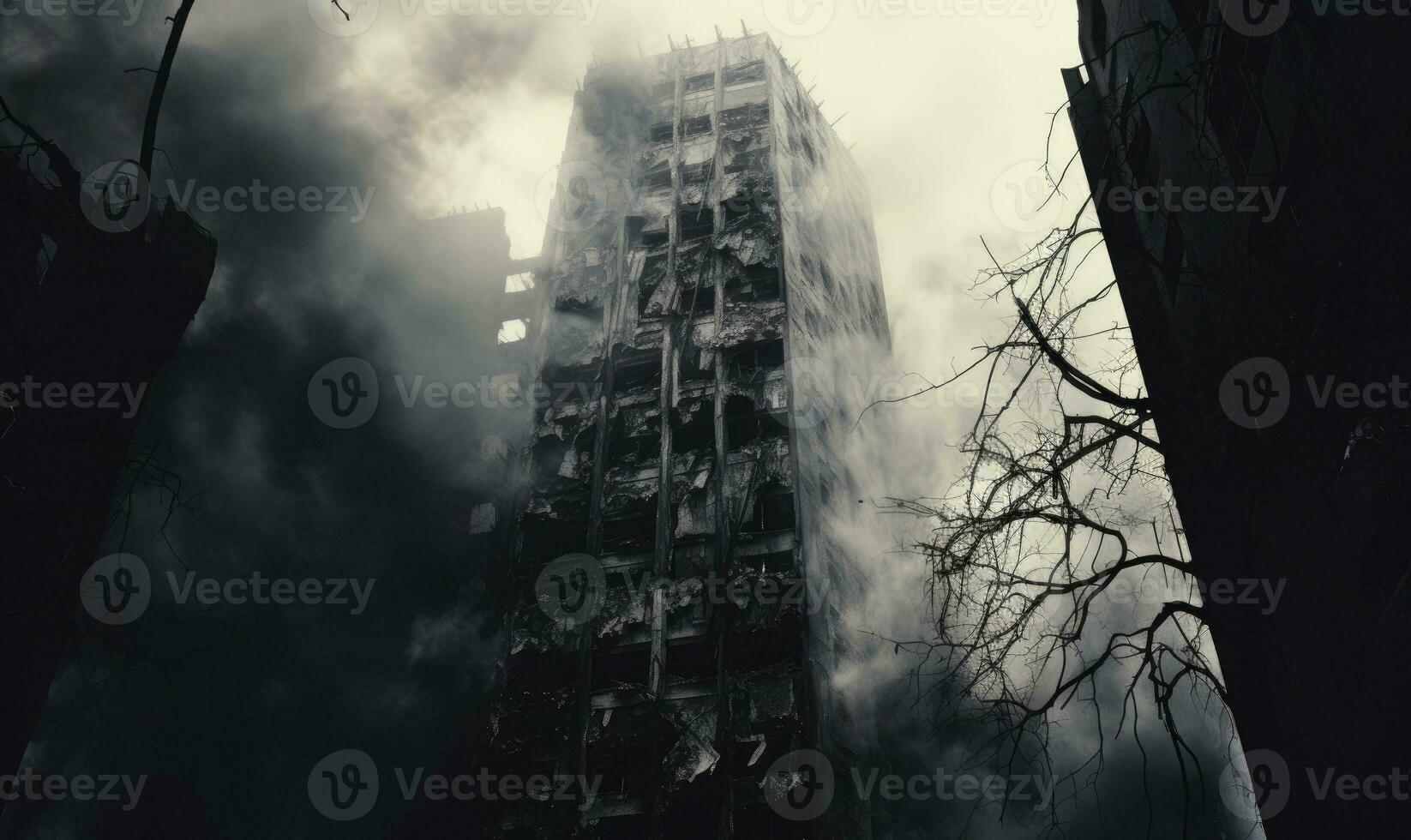 en bränt ut byggnad står ödslig. ai generativ. foto