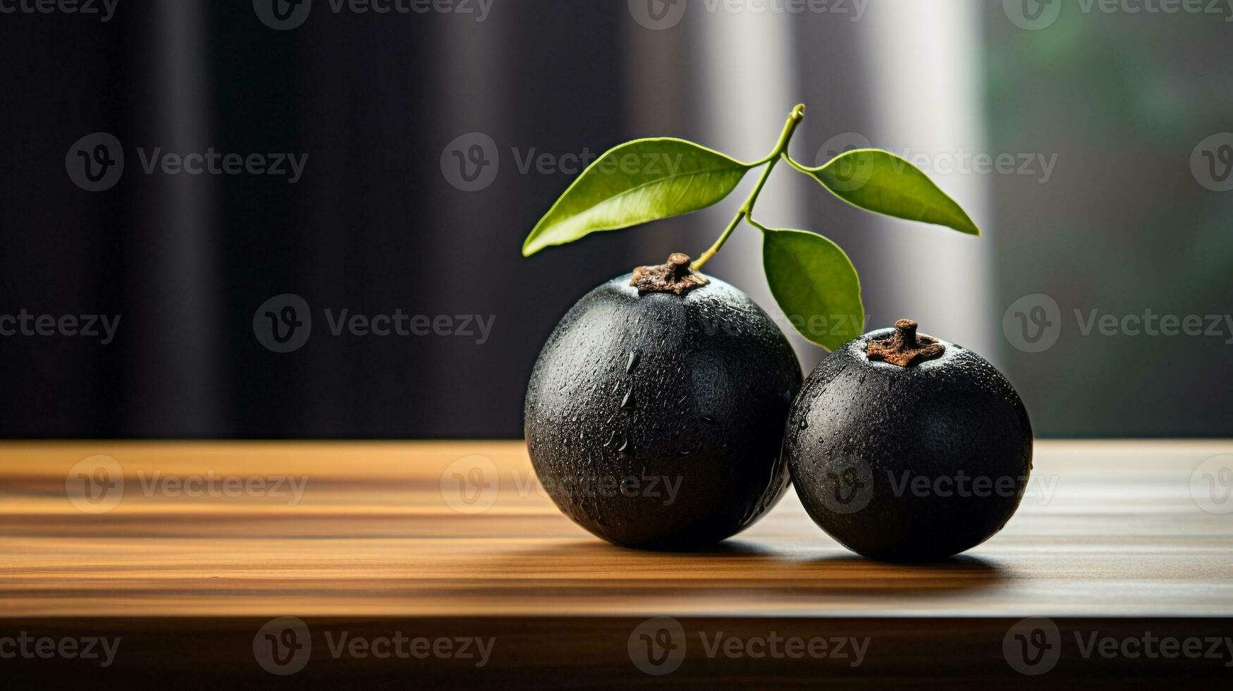 Foto av svart sapote på en minimalistisk tabell. generativ ai