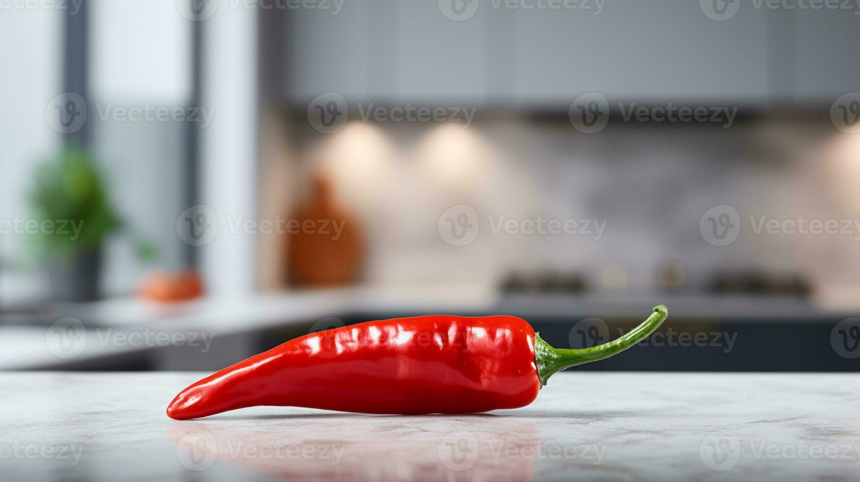 Foto av chili peppar på en minimalistisk tabell. generativ ai