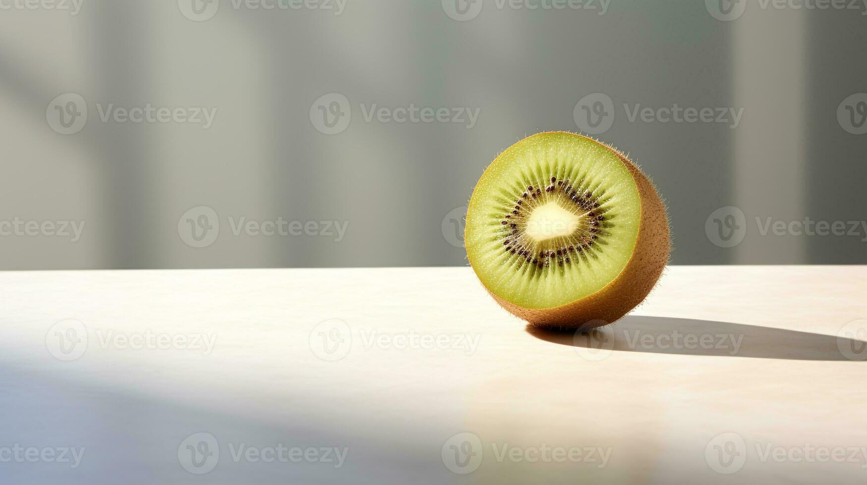 Foto av Kiwi frukt på en minimalistisk tabell. generativ ai