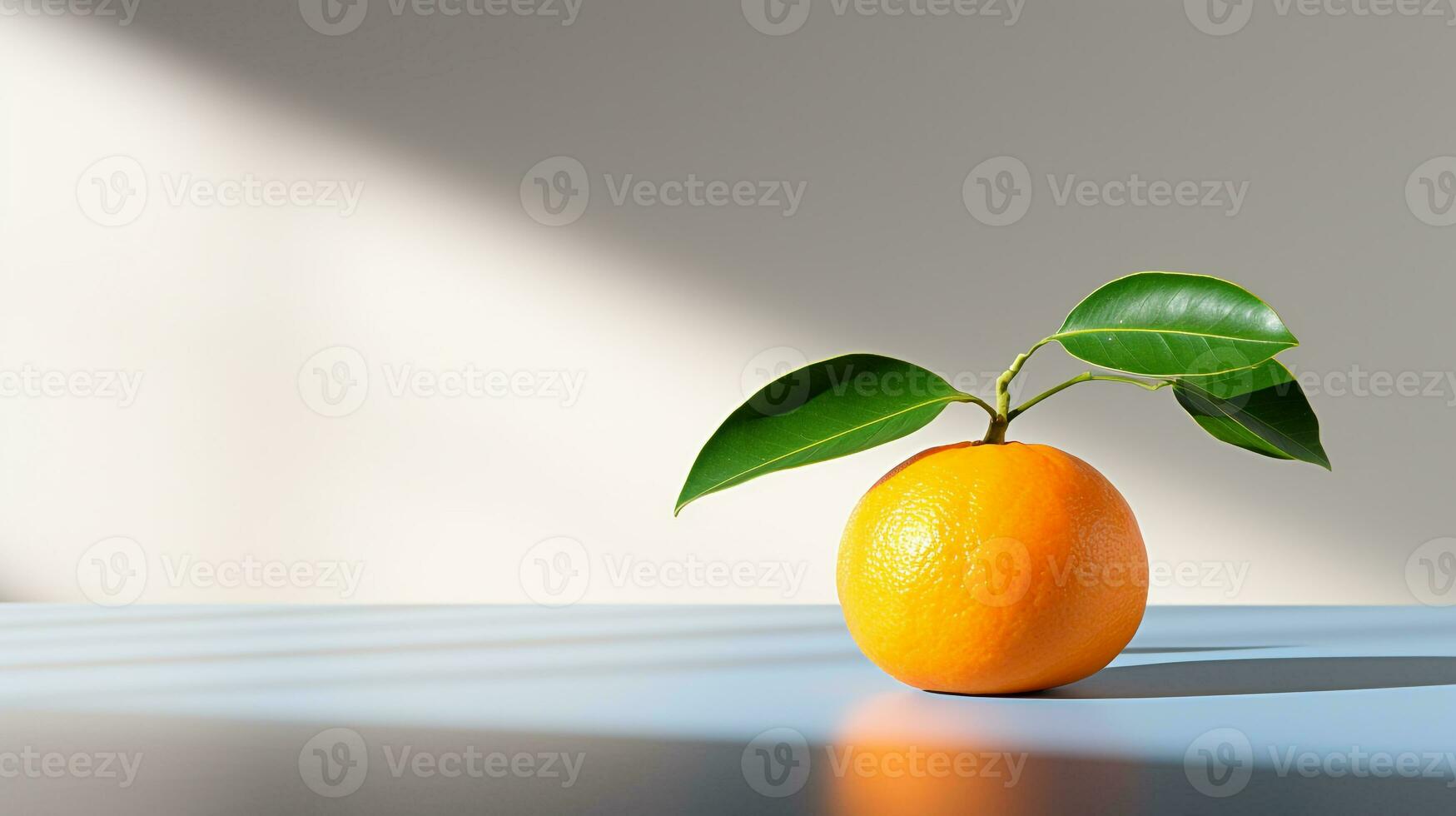 Foto av mandarin orange på en minimalistisk tabell. generativ ai