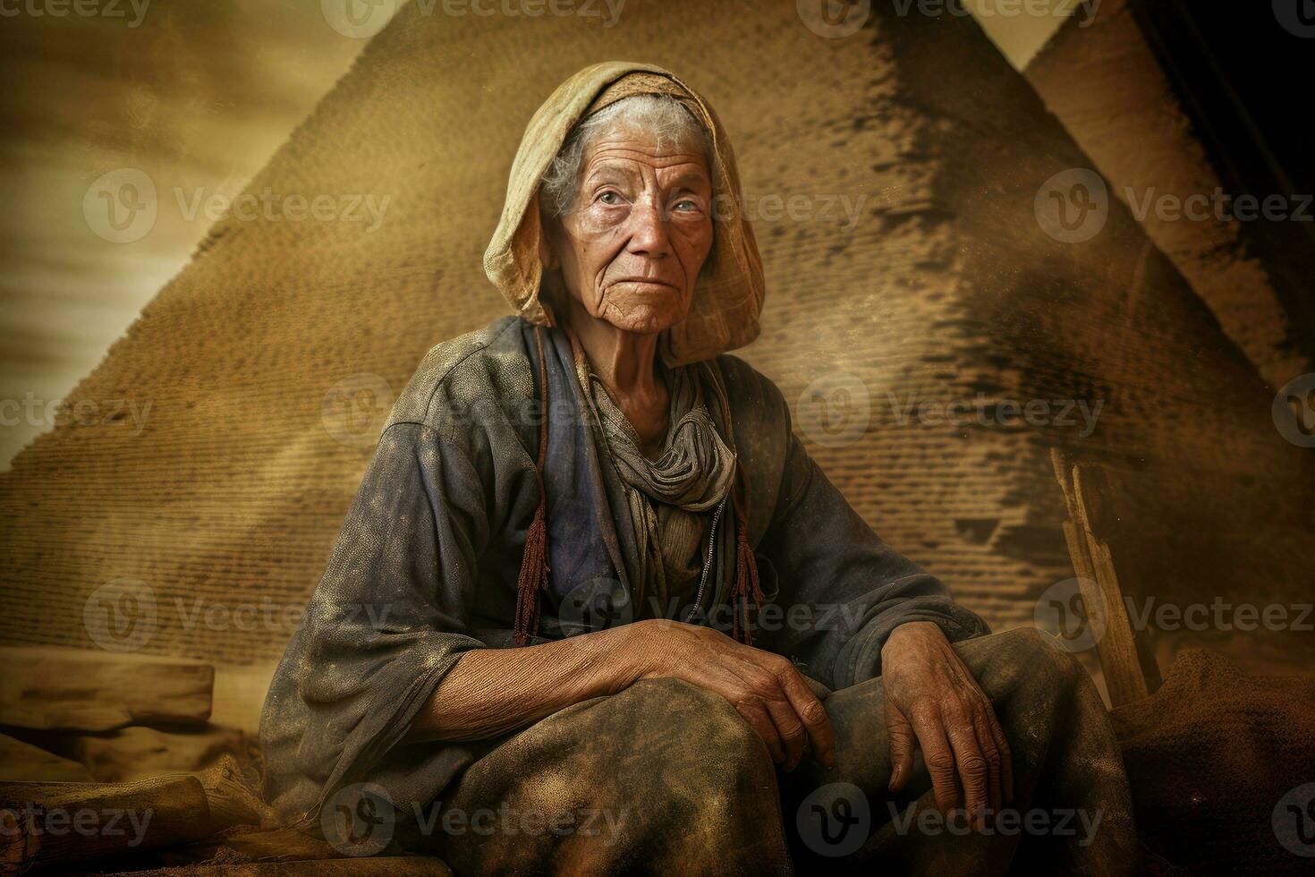 andlig gammal egyptisk pyramid gammal kvinna. generera ai foto