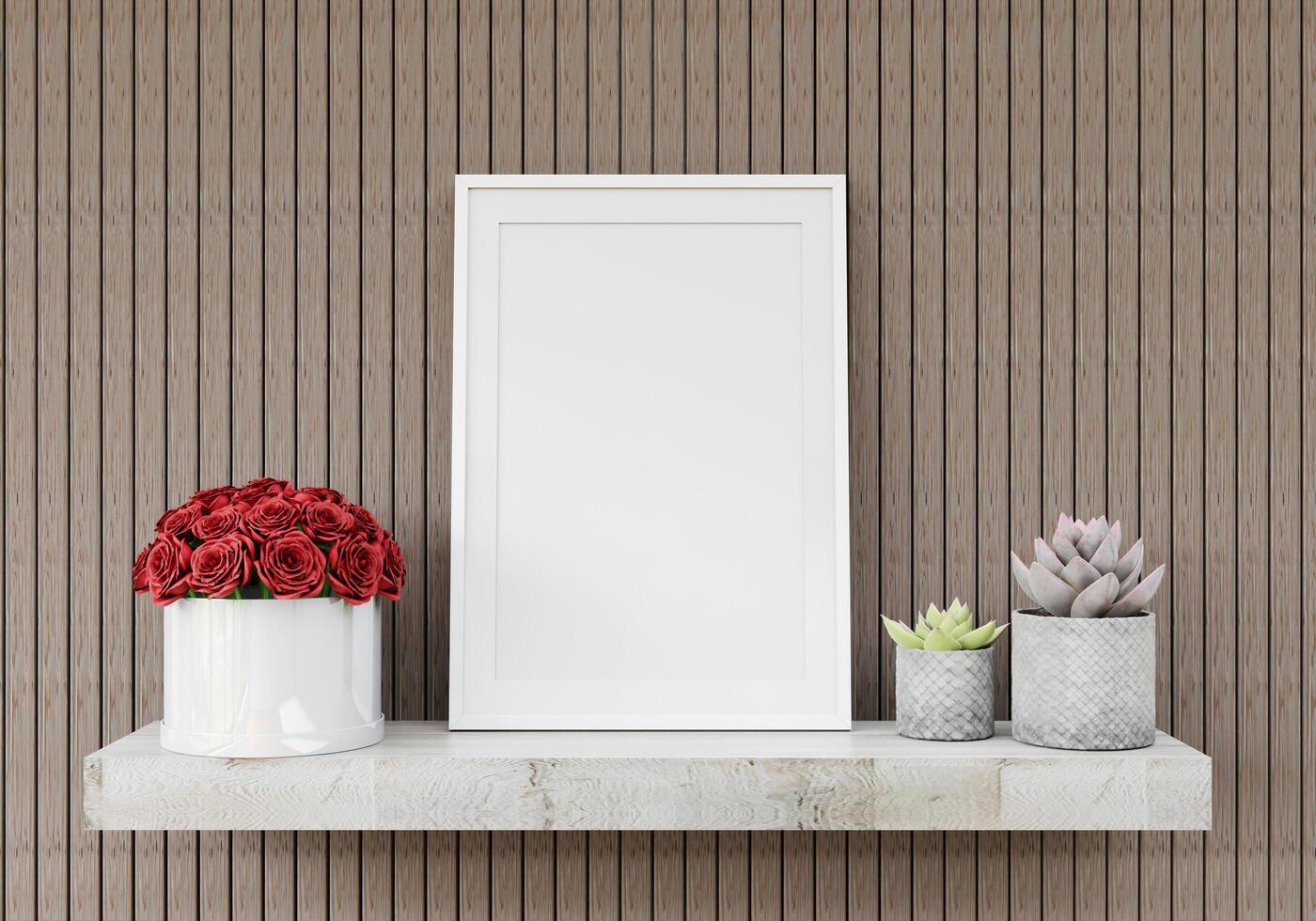 vardagsrum vägg fotoram med blomma vas, 3d -stil foto